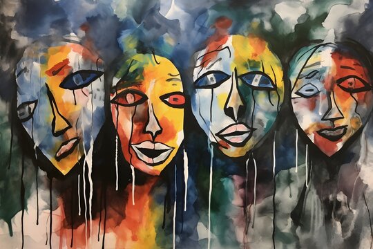 An evocative portrayal of borderline personality disorder, in the style of Expressionism watercolor. Generative AI