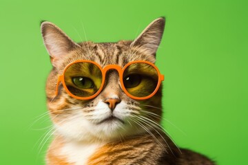 Closeup portrait of funny cat wearing sunglasses on isolated background for International cat day. Generative Ai