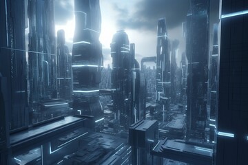 A futuristic cityscape with advanced medical and health technology, Generative AI