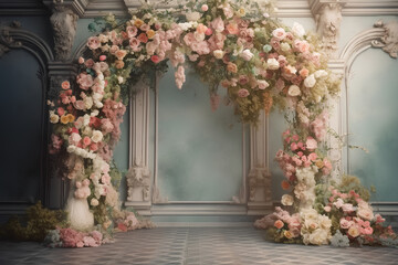 Vintage flowers arch. Ai generated