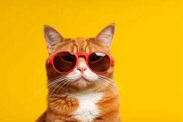 Closeup portrait of funny cat wearing sunglasses on isolated background for International cat day. Generative Ai