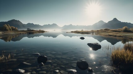 Close Up of a Lake with Mountains in the Distance