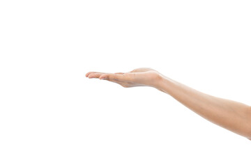 empty female woman hand holding isolated on white background with clipping path.
