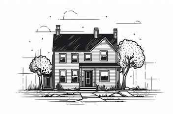 Sketch sketch of a country house. Generative AI illustration.