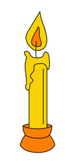 Single burning melting candle, retro style doodle