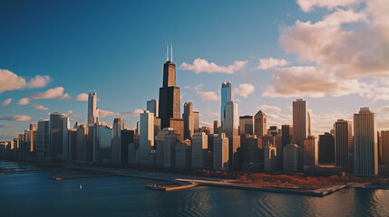 a city with a view of skyline buildings Generative AI