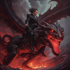 Man in suit riding a dragon (ai generated)