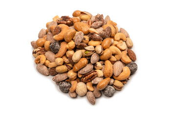 A group of almonds, pistachios, walnuts, macadamia, cashews.