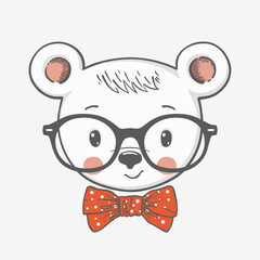 Cute bear, portrait with glasses. For t-shirt, mug, bag and other uses
