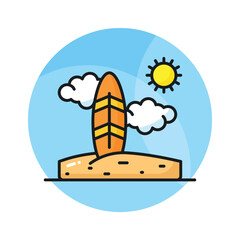 An amazing icon of surfboard in modern style, beach adventure