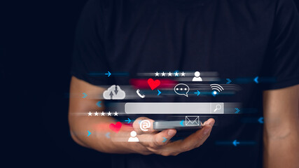 Search engine optimization, SEO, Searching Browsing Internet Data Information Networking Concept, Businessman use smartphone for find data on networking, copy space..