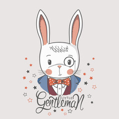 Cute rabbit. Little Gentleman. For t-shirt, mug, bag and other uses