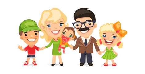 Happy Family in Cartoon Style