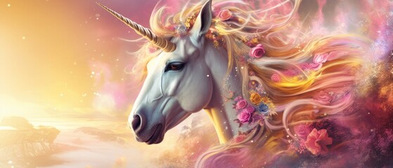 Naklejka na ściany i meble Fantasy unicorn. Concept of magic and enchantment. Generative AI