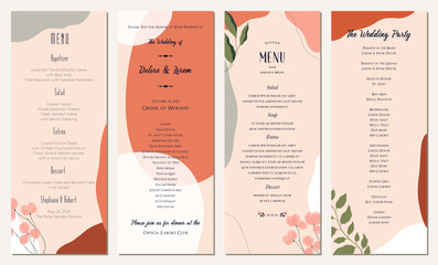 Universal vertical templates. Wedding, restaurant and party menu in trendy dusty pink colors. Good for poster, invitation, flyer, banner, brochure, email header, post in social networks, advertising.