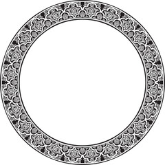 Vector monochrome round oriental ornament. Arabic patterned circle of Iran, Iraq, Turkey, Syria. Persian frame, border. For sandblasting, laser and plotter cutting..