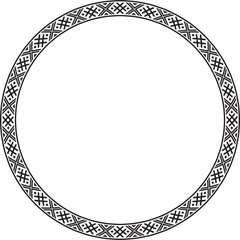 Vector round monochrome seamless Belarusian national ornament. Ethnic endless circle black border, Slavic peoples frame.