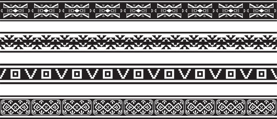 Vector set of seamless monochrome national native american ornaments. Endless ethnic black borders, frames of the peoples of America, Aztec, Maya, Incas. For sandblasting, plotter and laser cutting.. - obrazy, fototapety, plakaty