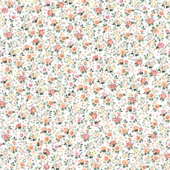 Floral pattern. Beautiful pink and red flowers on a white background. Seamless vector texture. Spring bouquet.