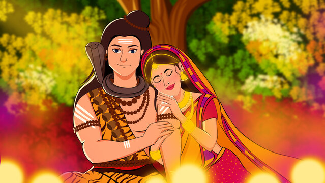 Lord Shiva and Goddess Parvati Vector Art, Mahadev vector art and illustration