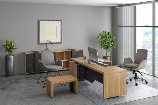 3D Render Office Room decoration . office furniture in office interior . 