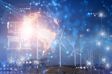 Futuristic digital network manage power wind turbine power control farm,Trade in renewable energy...