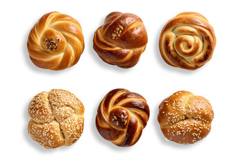 Assorted pastries isolated on transparent background