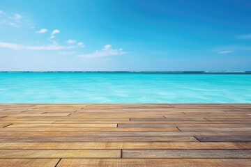 Fototapeta premium Scenic and Relaxing Summer Beach, Dock and Nature Showcases - Wellness and Luxury Product Displays for Marketing and Social Media Use. Generative Ai