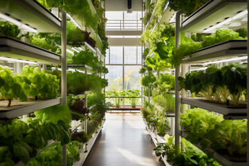 Advanced Smart Garden: Sunlit Greenhouse with Vertical Farming Towers and Nutrient-rich Hydroponics