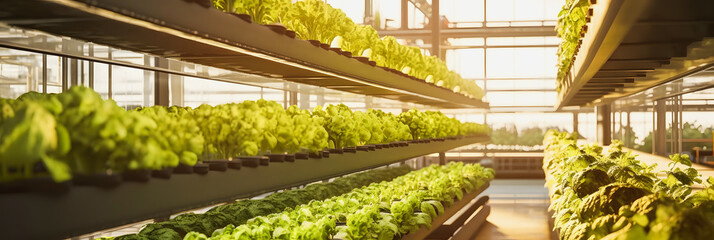 Fototapeta premium Advanced Smart Garden: Sunlit Greenhouse with Vertical Farming Towers and Nutrient-rich Hydroponics