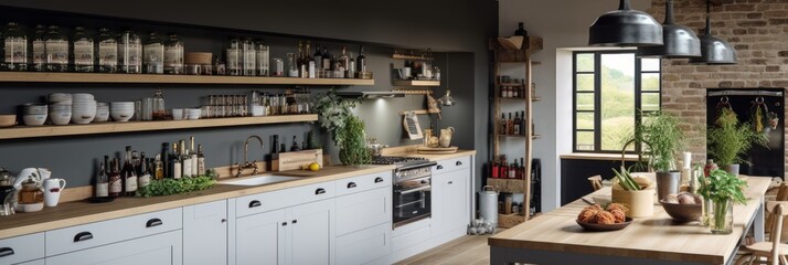 Scandinavian cuisine. Minimalistic and stylish kitchen with modern design. Generative AI