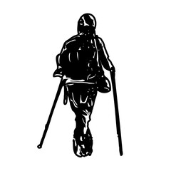 Fototapeta premium Black silhouette sketch of a mountain climber with transparent background