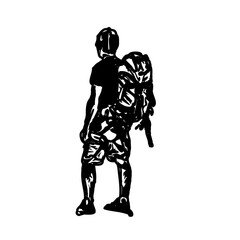 Black silhouette sketch of a mountain climber with transparent background