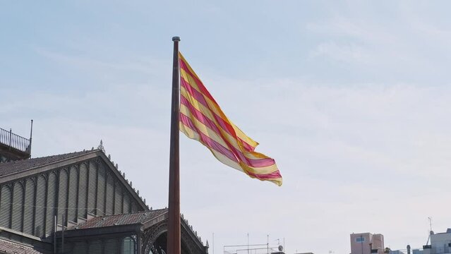 Slow motion footage of Catalunya flag waving beautifully in the wind. . High quality 4k footage.