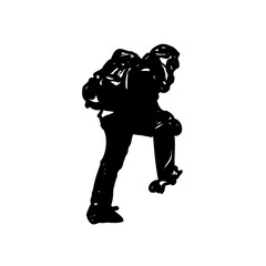Black silhouette sketch of a mountain climber with transparent background