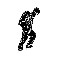 Naklejka premium Black silhouette sketch of a mountain climber with transparent background
