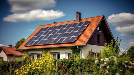 Solar system on a house. Generative AI