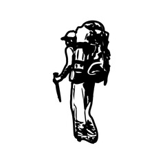 Black silhouette sketch of a mountain climber with transparent background