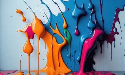 Colorful wet paint splashes on the wall