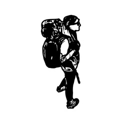 Black silhouette sketch of a mountain climber with transparent background