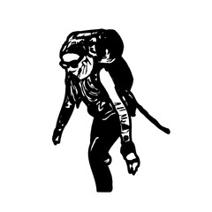 Fototapeta premium Black silhouette sketch of a mountain climber with transparent background
