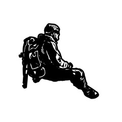 Obraz premium Black silhouette sketch of a mountain climber with transparent background