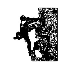 Black silhouette sketch of a mountain climber with transparent background