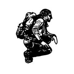 Fototapeta premium Black silhouette sketch of a mountain climber with transparent background