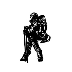 Black silhouette sketch of a mountain climber with transparent background