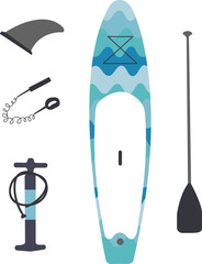 sup board set, vector sup board set, surfing set, paddleboard 