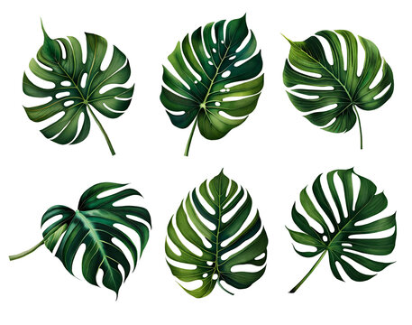 Collection of green tropical leaves. Generative Ai