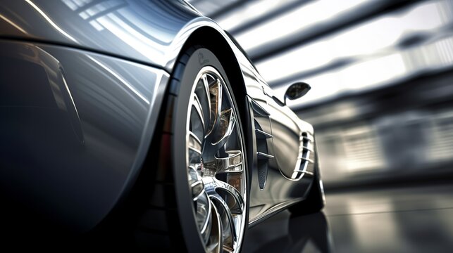 side view of a fast driving sport car, blurred motion background, generative ai