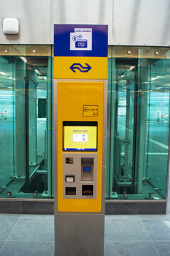 Zwolle, Netherlands - July 30, 2020: NS ticket machine. NS are the dutch railways