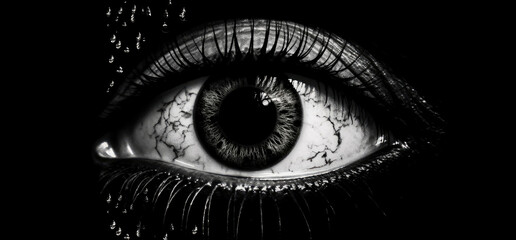 Obraz premium Eye symbol on a white background, graphic design poster art, noir comic art, eye symbol in black and white. Generative Ai.